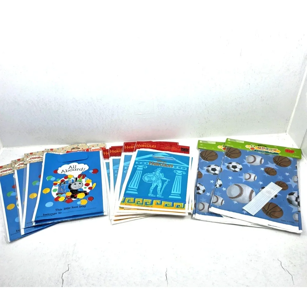 Vtg Lot of 123 Party Treat Favors Bags Thomas‎ The Tank Disney Hercules Baseball